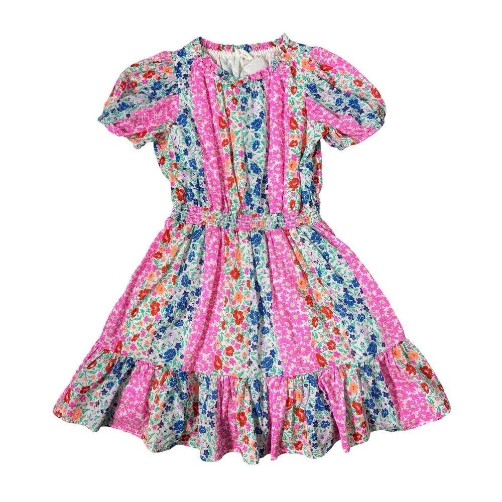 Crewcuts Pink Floral Tiered Dress Girls Size 8 Boho Cottagecore Midi Puff Sleeve